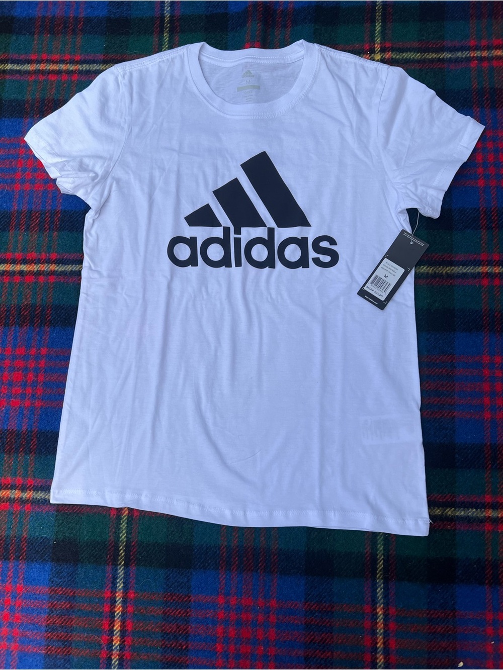 adidas White Short Sleeve Tee with Black Logo women size medium brand new
